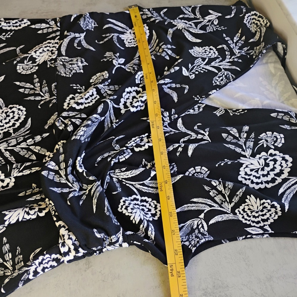 Lands End Maxi Dress Womens 2X Black White Floral Faux Wrap Ruched Pima Cotton - Picture 11 of 11